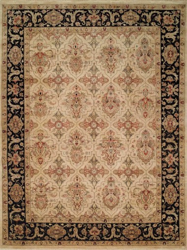 Traditional Ivory/White Wool Area Rug: Regal Archimedes 181659: Ivory/Black (Hand-Knotted Area Rug)