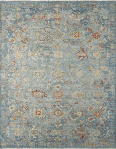 Traditional Blue/Navy Wool Area Rug: Regal Aficionado 181482: Vintage Denim/Sand (Hand-Knotted Area Rug)