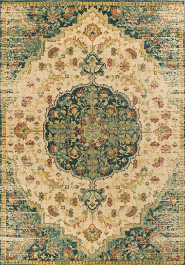 Traditional Beige/Tan Area Rug: Madison Cascade 1338044: Sand/Teal (Power-Loomed Area Rug)