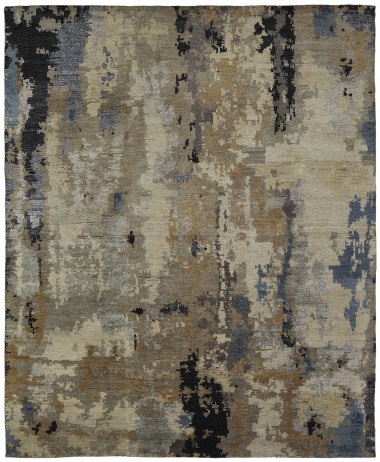 Transitional/Modern Beige/Tan Wool Area Rug: Regal Hellenic Wind 188059: Tan/Blue (Hand-Knotted Area Rug)