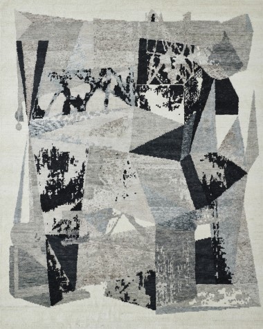 Modern/Transitional Grey/Silver Wool Area Rug: Regal Hexton 188594: Grey/Black (Hand-Knotted Area Rug)