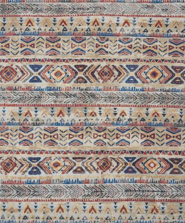 Bohemian Ivory/White Wool Area Rug: Regal Mission Viejo 1813727: Ivory/Blues (Hand-Knotted Area Rug)