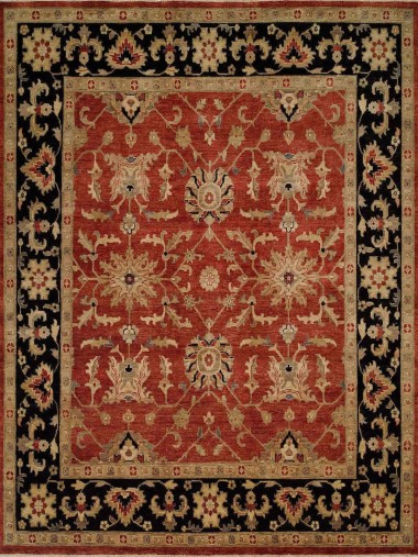 Traditional Orange/Rust Wool Area Rug: Regal Old Urban 1815414: Rust/Black (Hand-Knotted Area Rug)