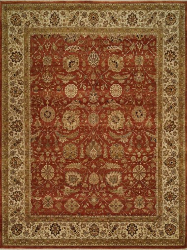 Traditional Orange/Rust Wool Area Rug: Regal San Juan 1819764: Rust/Ivory (Hand-Knotted Area Rug)