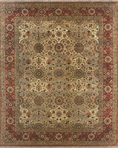 Traditional Ivory/White Wool Area Rug: Stickley Mughal Lattice RU-3750 (Hand-Knotted Area Rug)