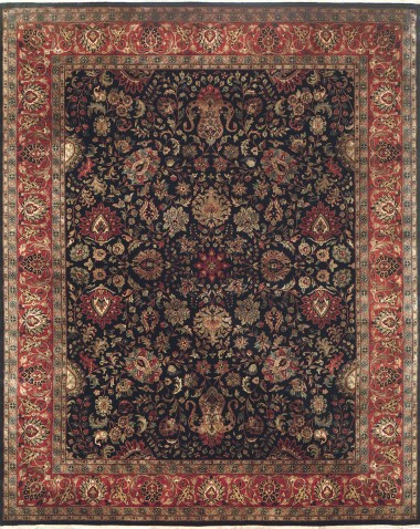 Traditional Blue/Navy Wool Area Rug: Stickley Taj Kashan RU-3820 (Hand-Knotted Area Rug)