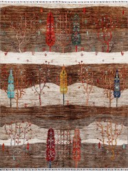Bohemian Brown Wool Area Rug: Karachi Lahore 20034: Brown/Ivory (Hand-Knotted Area Rug)