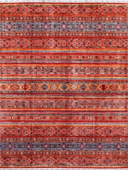 Bohemian/Traditional Red/Burgundy Wool Area Rug: Karachi Lahore 5995: Red (Hand-Knotted Area Rug)