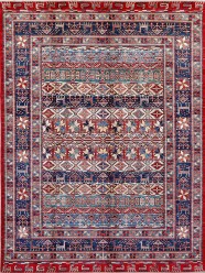 Bohemian/Traditional Blue/Navy Wool Area Rug: Karachi Mughal 5773: Navy/Multi (Hand-Knotted Area Rug)