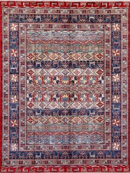 Bohemian/Traditional Blue/Navy Wool Area Rug: Karachi Mughal 5776: Navy/Multi (Hand-Knotted Area Rug)