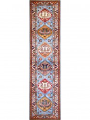 Bohemian/Traditional Blue/Navy Wool Area Rug: Karachi Mughal 7595: Teal/Multi (Hand-Knotted Area Rug)