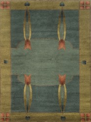 Modern/Bohemian Green Wool Area Rug: Stickley Monterey RU-1390 (Hand-Knotted Area Rug)