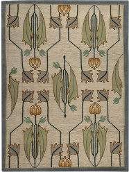Bohemian Ivory/White Wool Area Rug: Stickley Rennie Tulip RU-1445 (Hand-Knotted Area Rug)