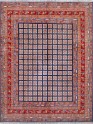 Bohemian/Traditional Blue/Navy Wool Area Rug: Karachi Lahore 4909: Blue/Red (Hand-Knotted Area Rug)